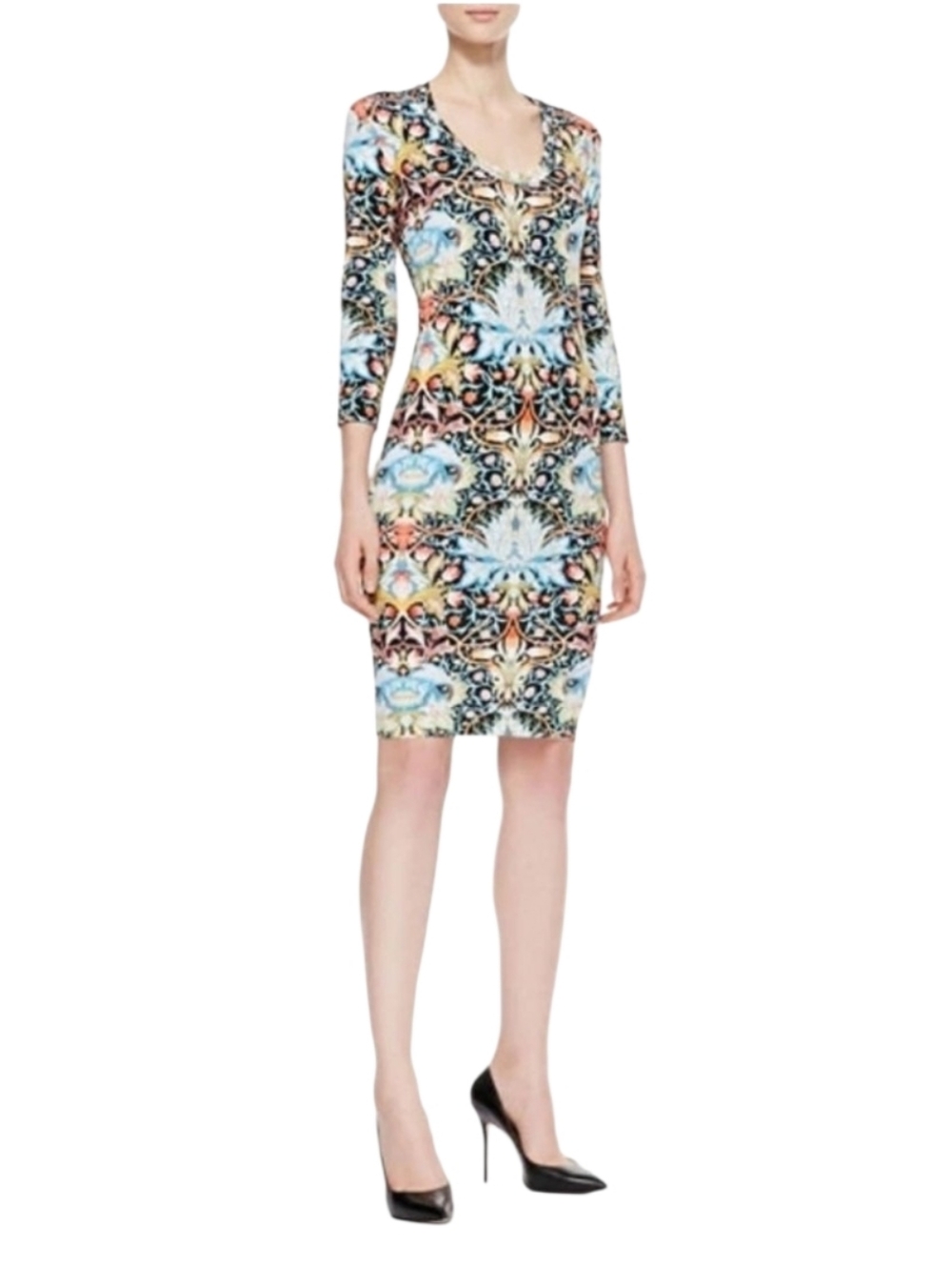 Just Cavalli Botanical Floral-Print Long Sleeve Bodycon Dress NWOT Size L